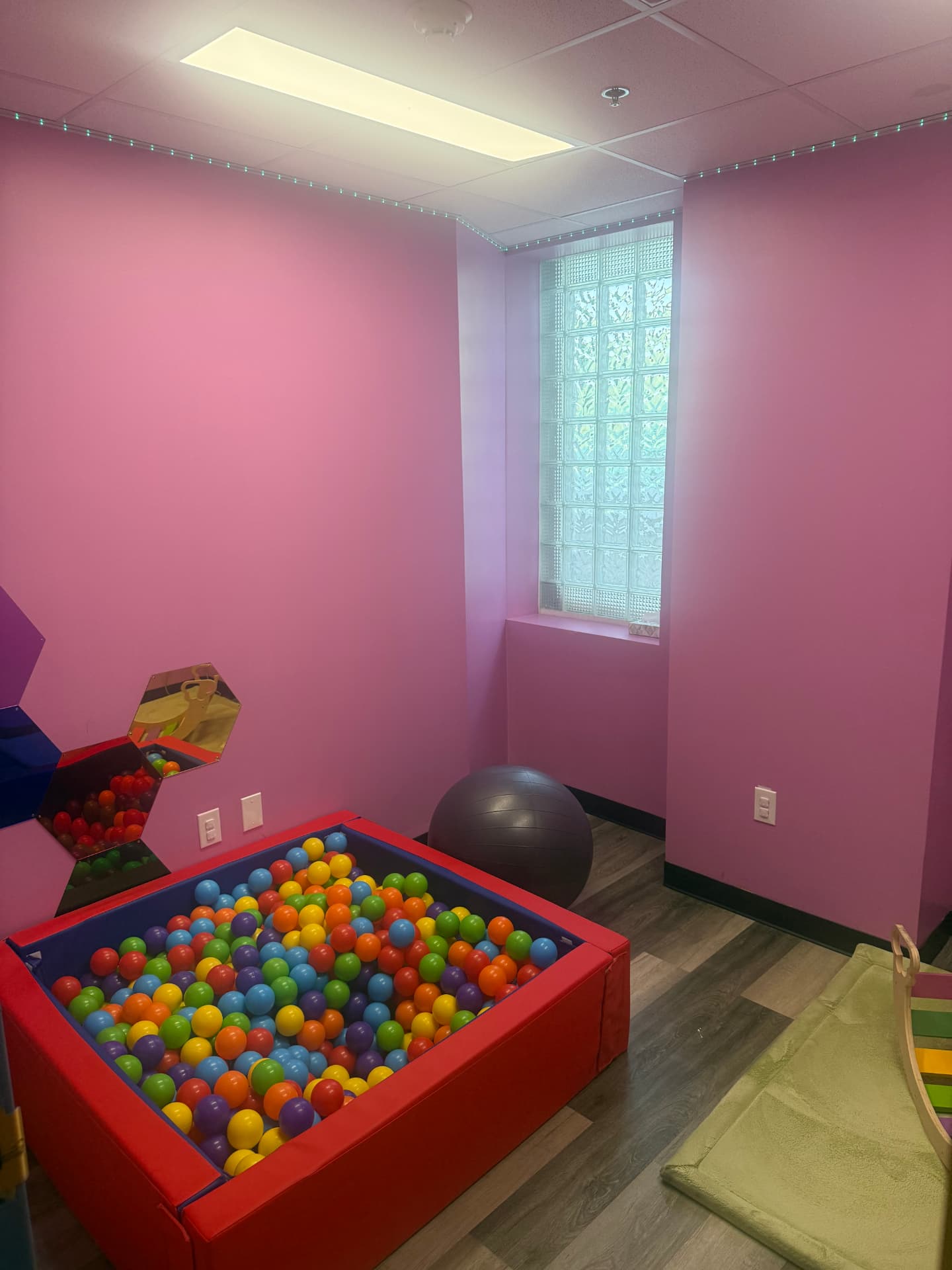 Sensory room with ball pit and soft play equipment